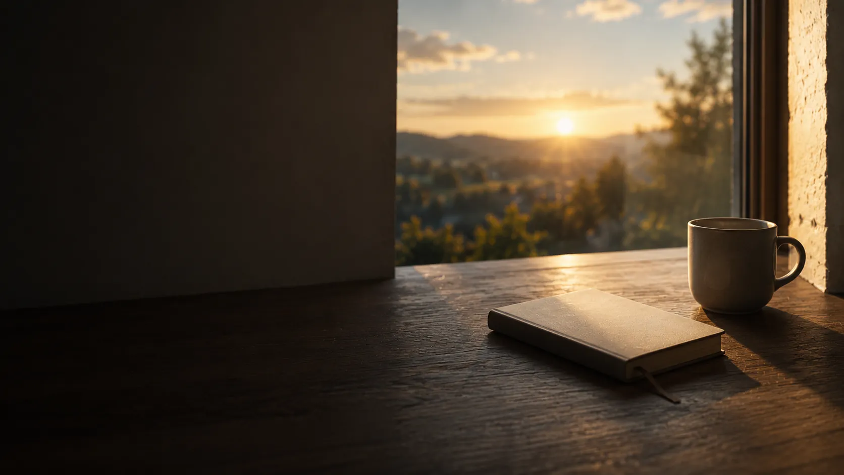 A quiet scene with morning light breaking through darkness, symbolizing Catholic hope and beginning again.